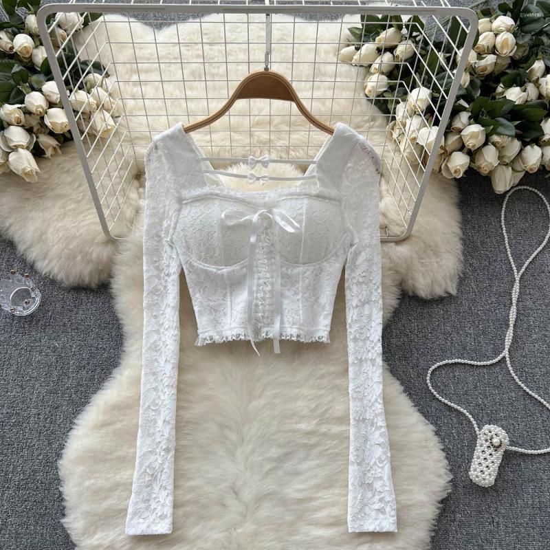 Women's Blouses Sexy Lace Cross Lace-up Hollowed-out Long-sleeved Square Neck Short Tops For Women's Chic Shirt White Black Blouse Mujer
Women's Blouses Sexy Lace Cross Lace-up Hollowed-out Long-sleeved Square Neck Short Tops For Women's Chic Shirt White Black Blouse Mujer
