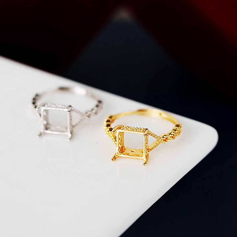 925 Sterling Silver Ring Solitaire 8x8mm Princess Cabochon Semi Mount Ring Setting Vintage Filligree Wholesale Women Engagement Wedding Simples Design