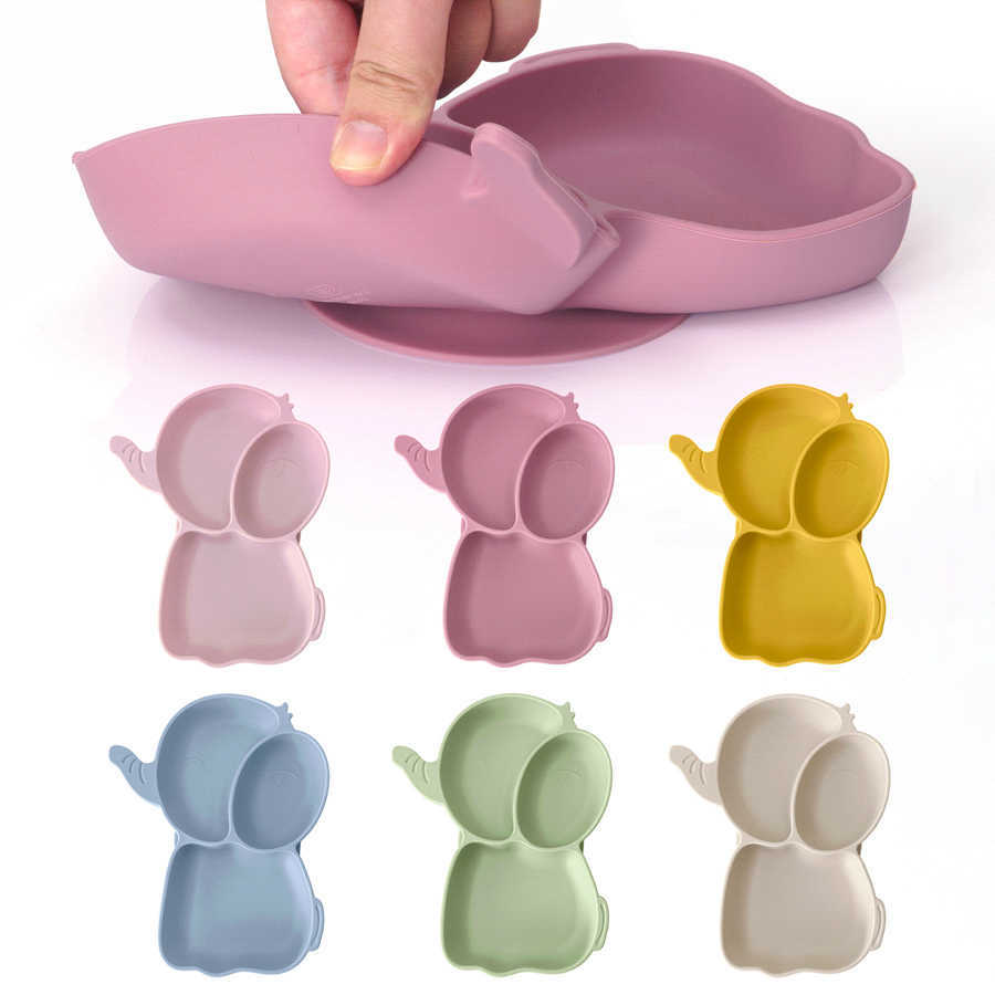 Cups Dishes Utensils 4/6/8 PCS Baby Silicone Children's Tableware Waterproof Bib Kawaii Elephant Feeding Dishes Plate Suction Bowl Sippy Cup Spoo
