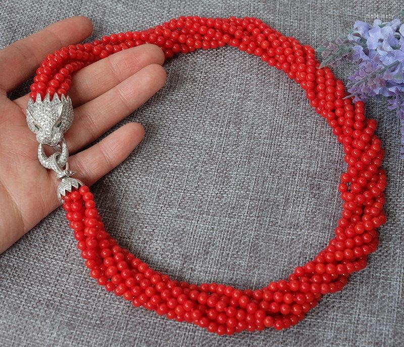 Chains Fashion 8strands Red Round Coral Beads Necklace With Zircon Leopard/cheetah Clasp
Chains Fashion 8strands Red Round Coral Beads Necklace With Zircon Leopard/cheetah Clasp