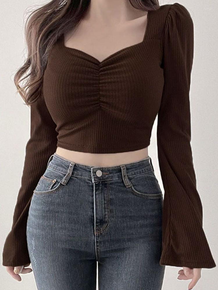 Women' T Shirts Vintage Fashion Blouses Women Korean Style Preppy Drawstring Shirt Spring Flare Sleeve Square Collar Crop Top Camisetas, Brown
Women' T Shirts Vintage Fashion Blouses Women Korean Style Preppy Drawstring Shirt Spring Flare Sleeve Square Collar Crop Top Camisetas, Brown