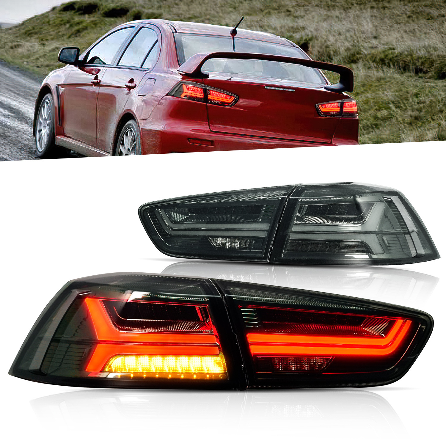 Auto Tuning Taillights For Mitsubishi Lancer EX 20 08-20 18 Tail Lamp LED Assembly Streaming Turn Signal Lights Fish Bone Style