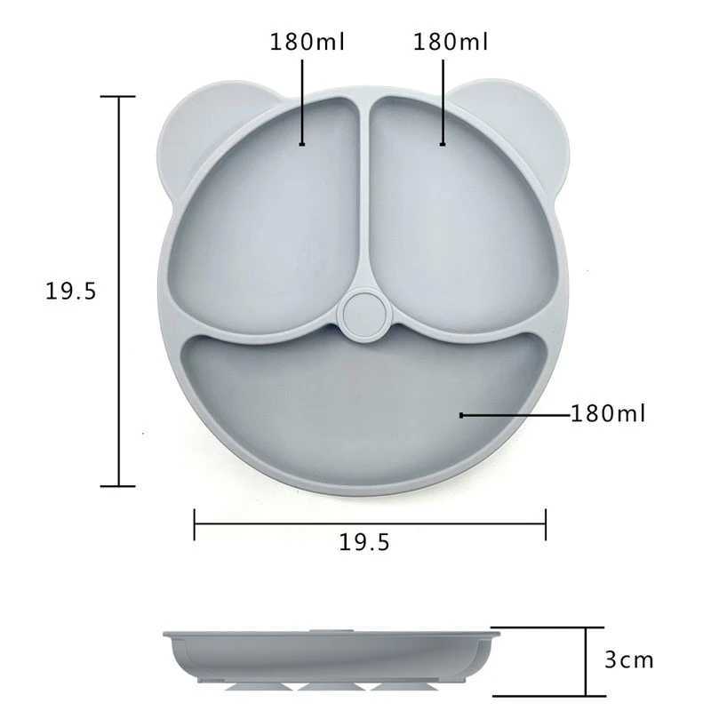 Cups Dishes Utensils 3/5/6Pcs Baby Silicone Feeding Set BPA Free Bowl Divided Plate With Suction Silicone Handle Spoon Fork Bibs Children Dishes AA230