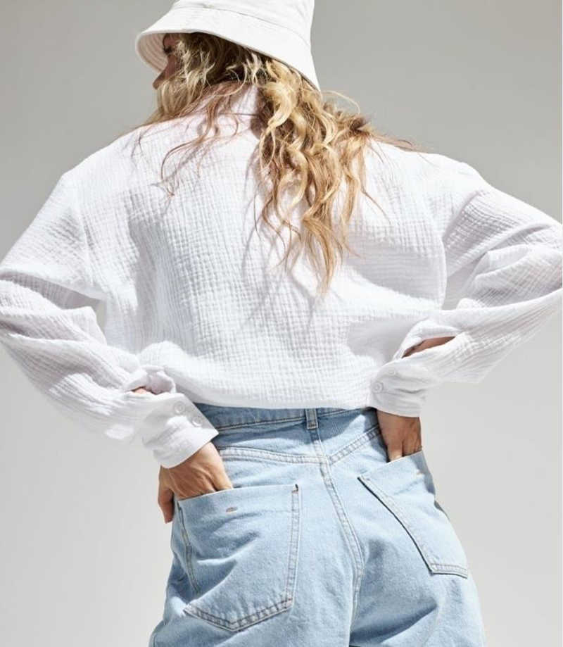 Bornladies 2023 Women's Spring Summer 100% Cotton Shirts Office Lady Fashionable Solid Lady Long Sleeve Loose Tops Crepe Shirts