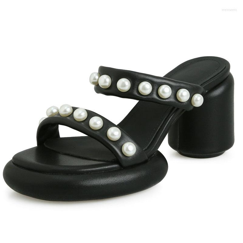 Slippers Sandals Women Slipper 2023 Punk Pearl Round High Heel Summer Platform Shoes Real Leather Open-toe Rome Sandalias, Beige 
Slippers Sandals Women Slipper 2023 Punk Pearl Round High Heel Summer Platform Shoes Real Leather Open-toe Rome Sandalias, Beige