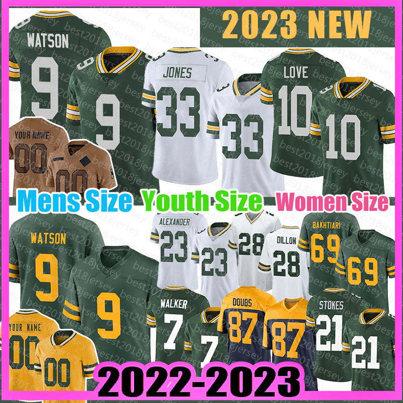 Love Green Bayes Packer Football Jersey Man Christian Watson Aaron Jones AJ Dillon David Bakhtiari Quay Walker Romeo Doubs Eric Stokes Darnell Savage Jr. A02