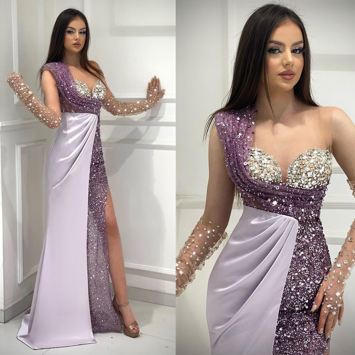 Gorgeous Mermaid Prom Dresses Art Deco-inspired Neck Sleeveless Shining Sequined Satin Side Split Floor Length Custom Made Party Dress Plus Size Vestido De Noite, Ivory
Gorgeous Mermaid Prom Dresses Art Deco-inspired Neck Sleeveless Shining Sequined Satin Side Split Floor Length Custom Made Party Dress Plus Size Vestido De Noite, Ivory