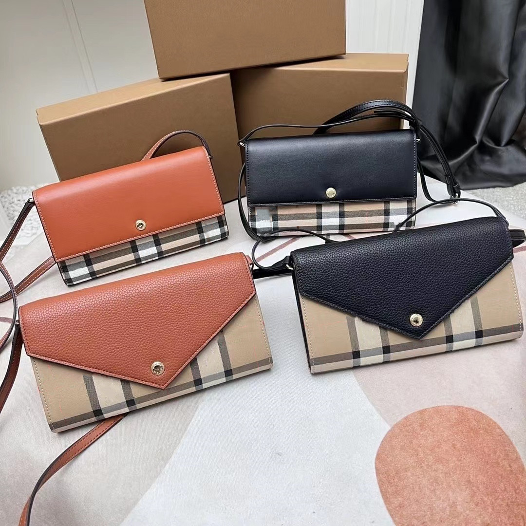 Designer wallet coin purse classic fashion canvas plaid piece cowhide long purse multi-card thin single shoulder crossbody bag senior luxury button money clip