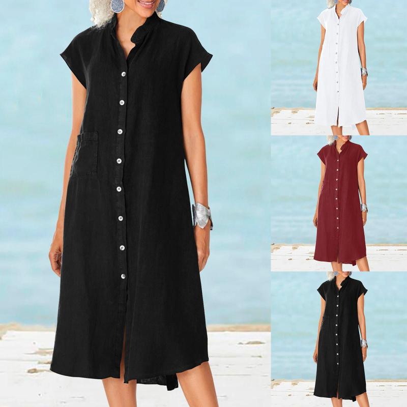 Casual Dresses Women Solid Short Sleeve Dress For Summer Button Down Shirt Turndown Collar Pocketed Fit, White
Casual Dresses Women Solid Short Sleeve Dress For Summer Button Down Shirt Turndown Collar Pocketed Fit, White
