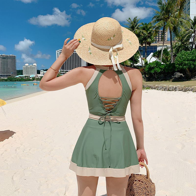 Women's Swimwear Skirt Ladies Style Swimsuit Women's Small Fresh Backless Strap Conservative Slim Bikini 230414