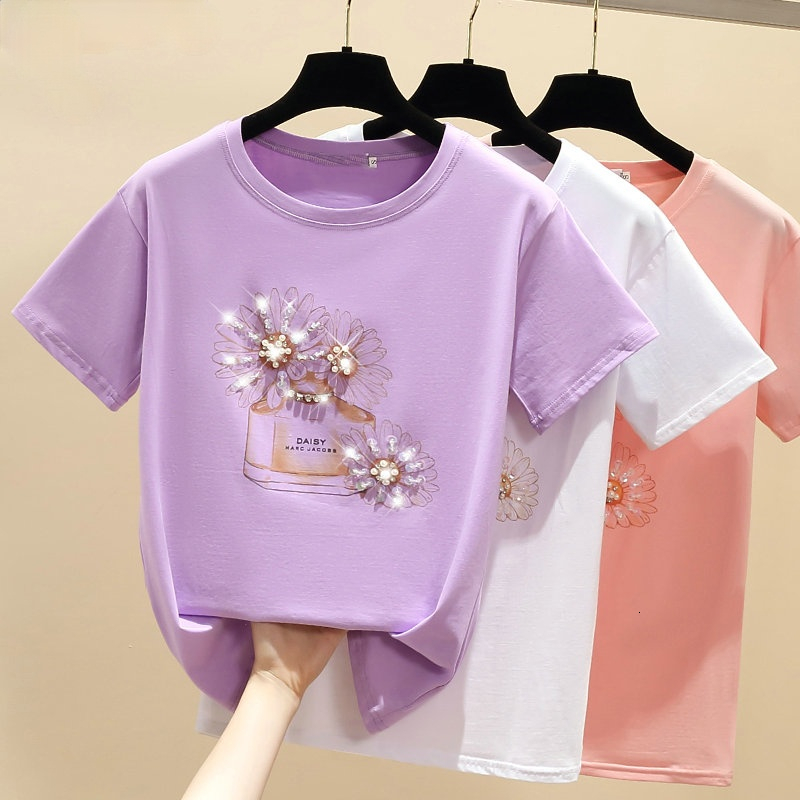 Women' T-Shirt Summer Tshirt Women Clothes Korean White Vintage Tops Women T shirt Printed Pink Beading Tee Shirt Short Sleeve Fashion 230414
Women' T-Shirt Summer Tshirt Women Clothes Korean White Vintage Tops Women T shirt Printed Pink Beading Tee Shirt Short Sleeve Fashion 230414