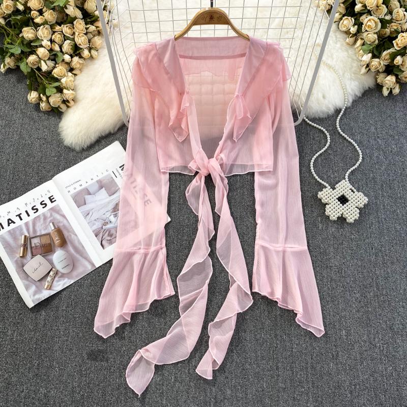 Women's Blouses Korejepo Flare Sleeves Sunscreen Chiffon Cardigan First Love Fairy Women's Ruffle Lace Up Top Short Outerwear Shawl Coat, Khaki
Women's Blouses Korejepo Flare Sleeves Sunscreen Chiffon Cardigan First Love Fairy Women's Ruffle Lace Up Top Short Outerwear Shawl Coat, Khaki
