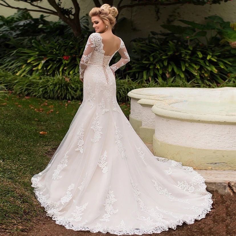 2023 Mermaid wedding dress Organza Beading Backless Sequin long sleeve Gowns Wed Dresses Custom Made sexy lace Sweep Train Bridal Vestidos