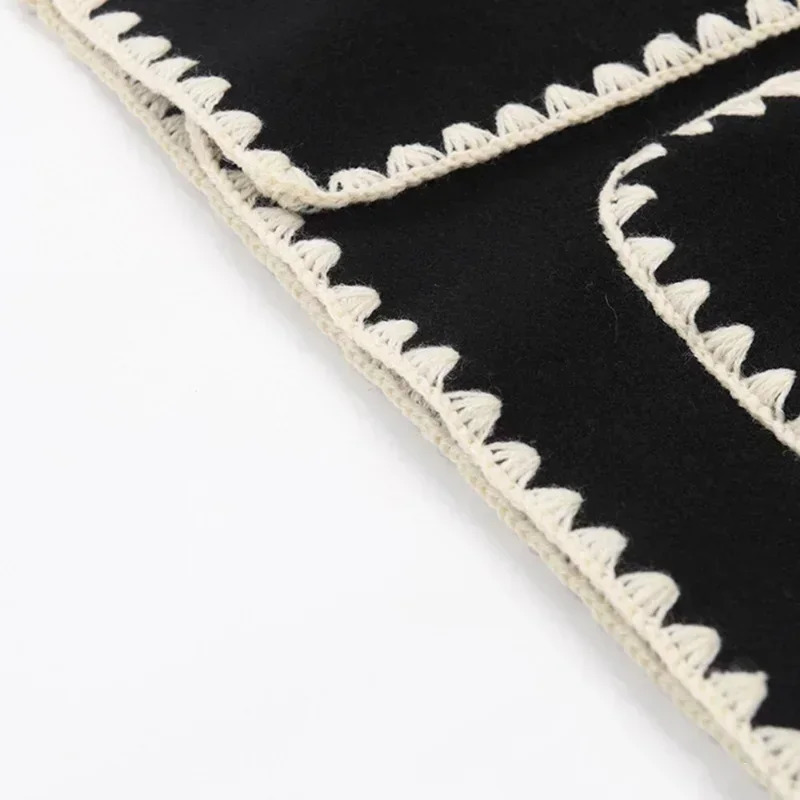 Women's Wool Blends Tassel Scarf Collar Faux Woolen Jacket Coats Woman Autumn Embroidery Single Breasted Pocket Coat Loose Casual Fashion Office 