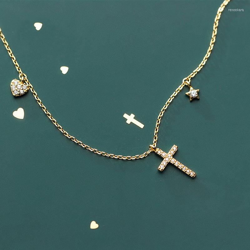 Chains Silver 925 Cross Necklace For Women On Neck Chain Necklaces Heart Pendant Girls Fashion Jewelry