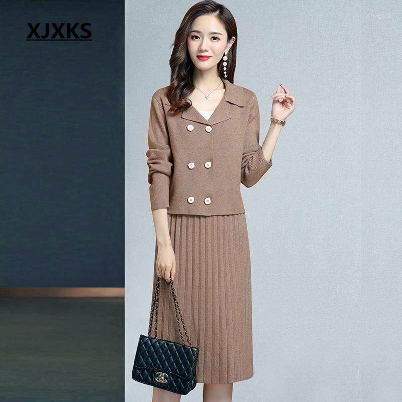 Work Dresses XJXKS 2023 Spring Autumn Women's Two-piece Fashion Lapel Double-breasted Jacket Elastic Waist Knitted Skirt, Black
Work Dresses XJXKS 2023 Spring Autumn Women's Two-piece Fashion Lapel Double-breasted Jacket Elastic Waist Knitted Skirt, Black