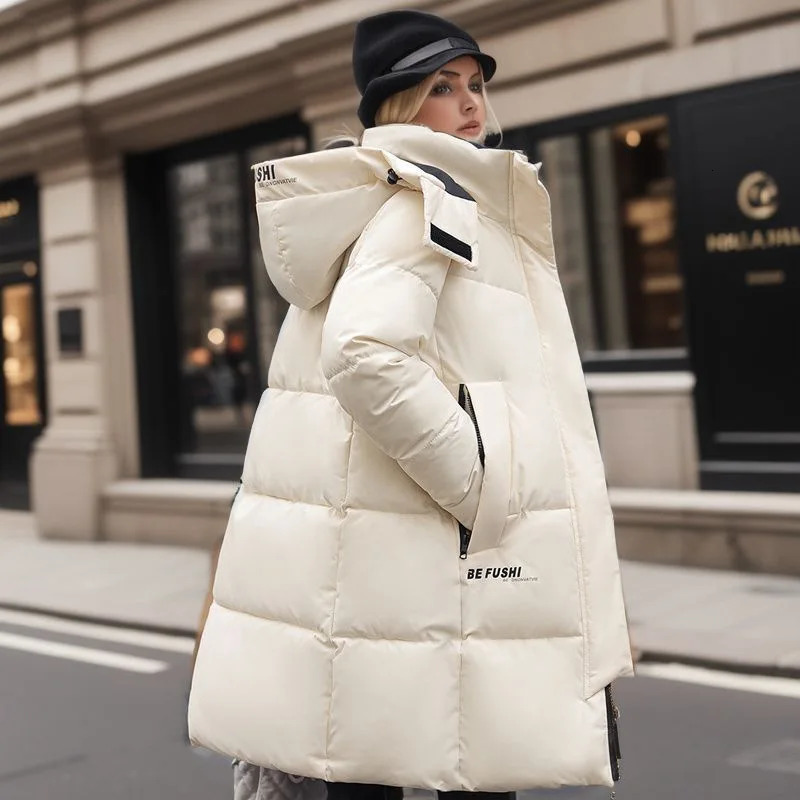Womens Down Parkas Winter Long Cotton Jacket Women Korean Fashion Solid Warm Hooded Parka Zipper Loose Casual Snow Wear Coat Oversized 231114