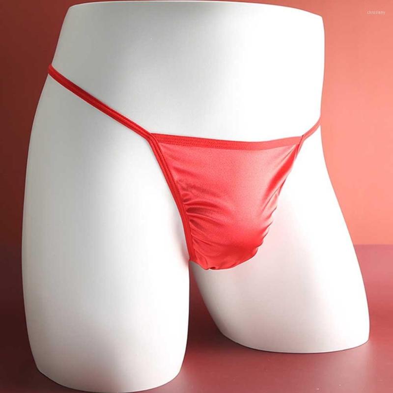 Underpants Silk Satin Sexy Thong Men Brief Bikini G Strings Panties High Stretch Erotic Lingerie Underwear Low Rise Tiny T-back Briefs