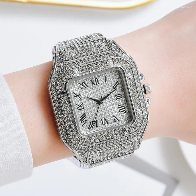 Wristwatches Luxury Moissanite Iced Out Watches Hip Hop Bust Down Unisex Diamond Watch Stainless Steel Studded Wrist