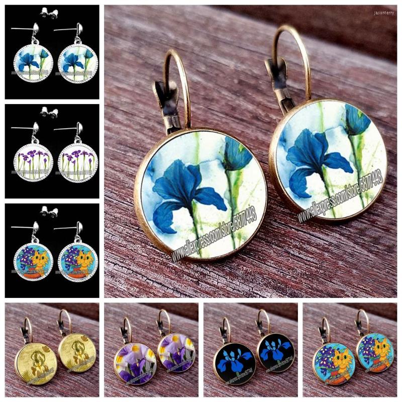 Stud Earrings Vintage Blue Iris Glass Cabochon Women Bronze Earring Beautiful Orchid Flower For Girl
Stud Earrings Vintage Blue Iris Glass Cabochon Women Bronze Earring Beautiful Orchid Flower For Girl