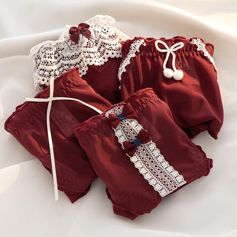 Women's Panties Women's Cotton Japanese Underwear For Mesh Mid Waist Seamless Briefs Sexy Lace Bow Female Lingerie Lovely Girl, Wine red ribbon
Women's Panties Women's Cotton Japanese Underwear For Mesh Mid Waist Seamless Briefs Sexy Lace Bow Female Lingerie Lovely Girl, Wine red ribbon