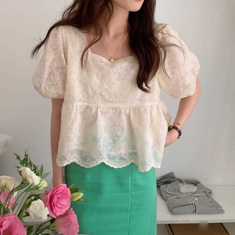 Summer French Sweet Blouses Square Collar Younger Pullover Doll Shirt Flower, Creamy-white
Summer French Sweet Blouses Square Collar Younger Pullover Doll Shirt Flower, Creamy-white