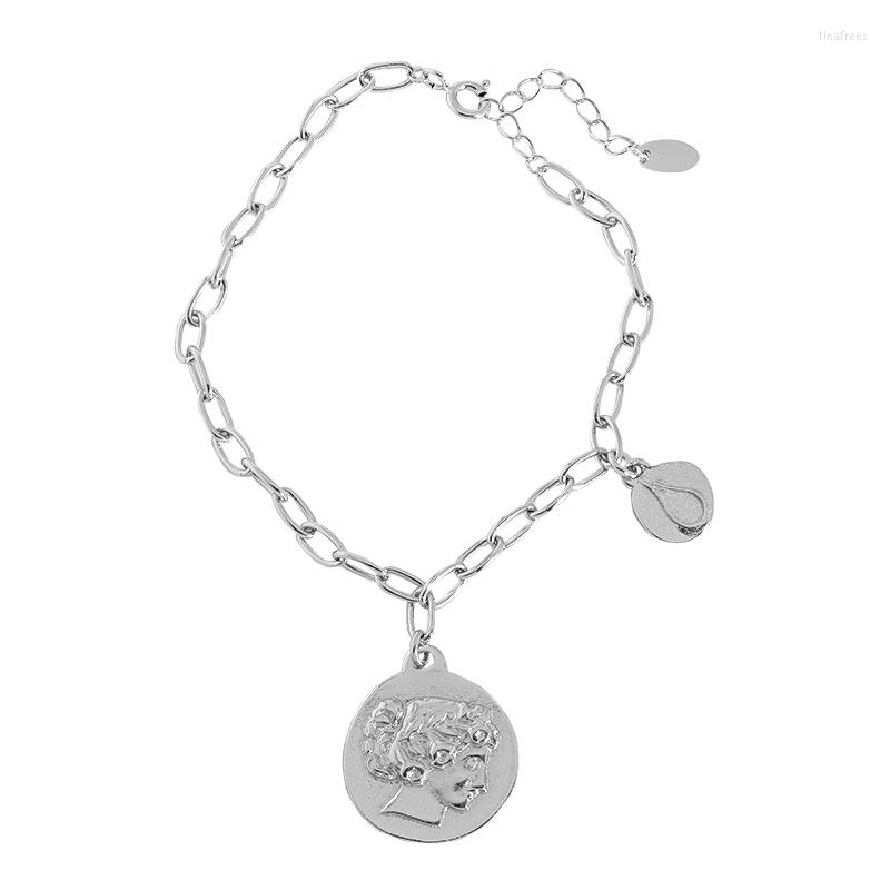 Chains S925 Sterling Silver Punk Bracelets Carved Coin Head Bracelet Bangle Queen Thick Chain Pendant Women Jewelry
Chains S925 Sterling Silver Punk Bracelets Carved Coin Head Bracelet Bangle Queen Thick Chain Pendant Women Jewelry