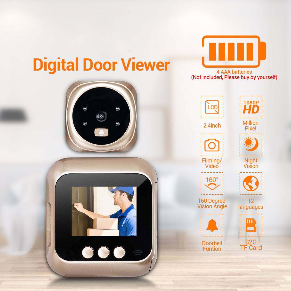 2.4 Inch Visual Doorbell I5 135 Degree Wide Angle Intelligent Cat's Eye Camera Support for Video Recording Take Photo