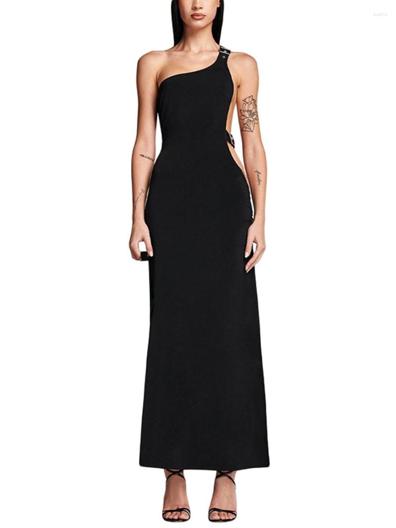 Casual Dresses Women' Summer Long Dress Black Sleeveless One Shoulder Backless High Split Sling
Casual Dresses Women' Summer Long Dress Black Sleeveless One Shoulder Backless High Split Sling