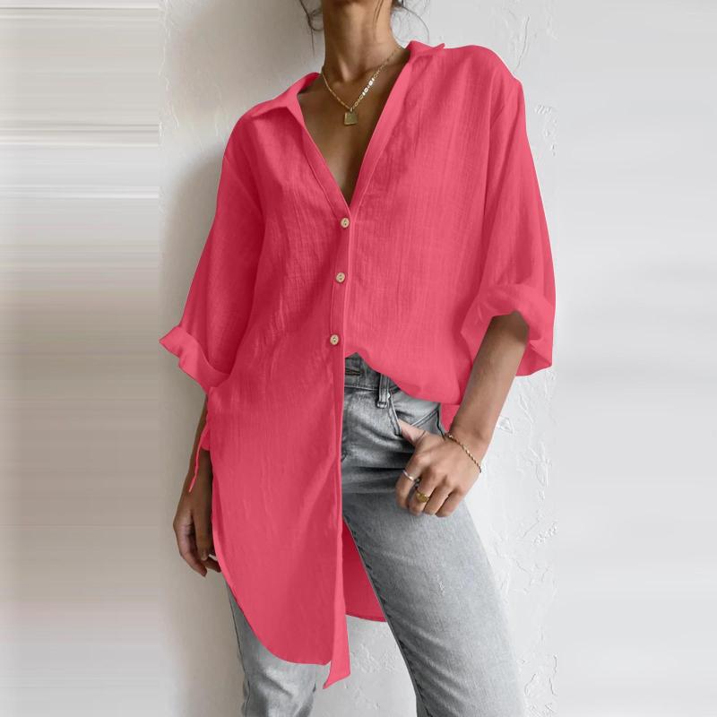 Women' Blouses Fashion Women' Casual Turn-down Collar Button Solid Colors 3/4 Sleeve Cotton Linen Shirt Elegant Female Blouse Tops, Beige 
Women' Blouses Fashion Women' Casual Turn-down Collar Button Solid Colors 3/4 Sleeve Cotton Linen Shirt Elegant Female Blouse Tops, Beige