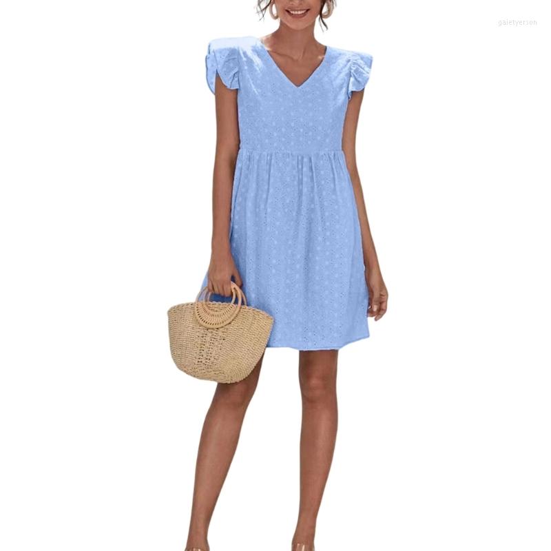 Casual Dresses Women Ruffle Short Sleeve V-Neck Solid Color Embroidery A-Line Swing Mini Dress, Black
Casual Dresses Women Ruffle Short Sleeve V-Neck Solid Color Embroidery A-Line Swing Mini Dress, Black