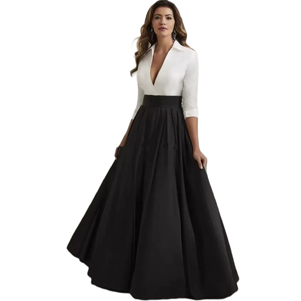 2026 Black And White Mother Of The Bride Dresses A Line Simple Satin Wedding Guest Gowns Floor Length 3/4 Long Sleeves Groom Mom Formal Party Dress