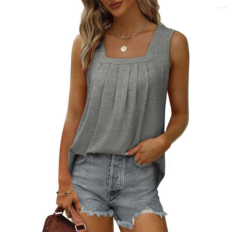 Women's T Shirts 2023 Pleated Square Collar Sleeveless Dovetail Vest T-Shirt European And American Solid Color Pullover Blouse, Gray
Women's T Shirts 2023 Pleated Square Collar Sleeveless Dovetail Vest T-Shirt European And American Solid Color Pullover Blouse, Gray