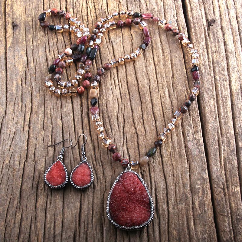 Necklace Earrings Set RH Fashion Jewelry Boho Beaded Natural Stone & Druzy Pendant Earring For Women Gift Whole, Picture shown
Necklace Earrings Set RH Fashion Jewelry Boho Beaded Natural Stone & Druzy Pendant Earring For Women Gift Whole, Picture shown