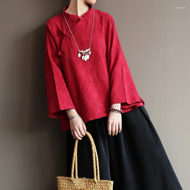 Women's Blouses Johnature Chinese Style Women Shirts Double Cotton Vintage 2023 Autumn Stand Nine Sleeve Jacquard Tops, Wine red
Women's Blouses Johnature Chinese Style Women Shirts Double Cotton Vintage 2023 Autumn Stand Nine Sleeve Jacquard Tops, Wine red