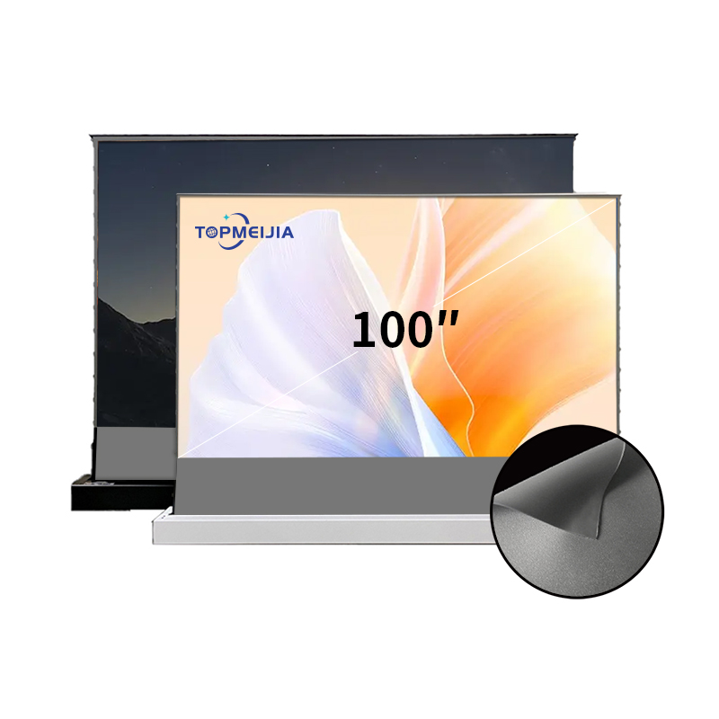 100 inch Black diamond Electric floor screen Long Throw ALR motorized obsidian self standing projector screen