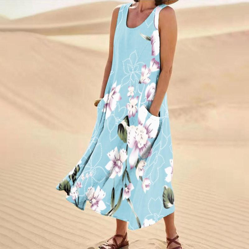Casual Dresses 2023 Women Summer Floral Print Sleeveless Pocket Party Female O-neck Tank Dress Loose Long Beach Sundress, Blue
Casual Dresses 2023 Women Summer Floral Print Sleeveless Pocket Party Female O-neck Tank Dress Loose Long Beach Sundress, Blue