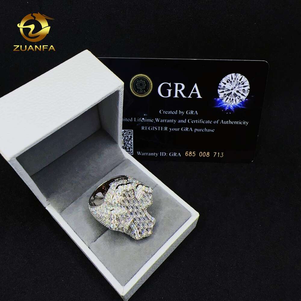 ZUANFA Jewelry hip hop sterg sier Cross Ring baguette VVS Moissanite men dia ring