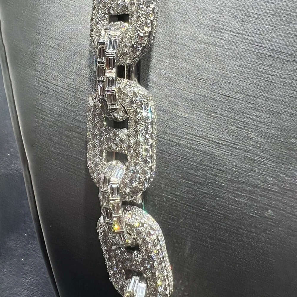 necklace moissanite chain Luxury 18mm Link Diamond Iced Out 925 Sterling Silver With White Gold Plated Baguette Cut Cuban For Men