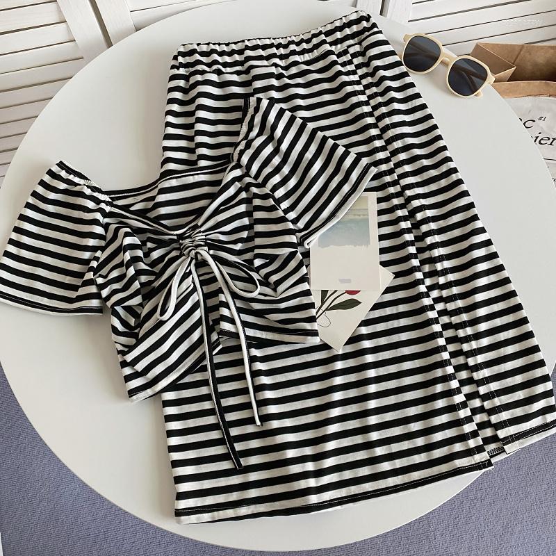 Work Dresses Summer All-Match Fashion Set Slash Neck Off Shoulder Drawstring Stripe Short Top High Waist Split Skirt Two-piece For Women, Black
Work Dresses Summer All-Match Fashion Set Slash Neck Off Shoulder Drawstring Stripe Short Top High Waist Split Skirt Two-piece For Women, Black