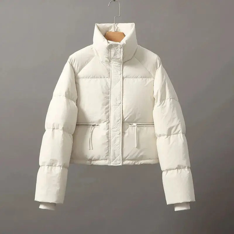 Womens Down Parkas Women Jacket Cottonpadded Long Sleeve Thicken Stand Collar Puffer Winter Tops Short Coat Korean Fashion 231114