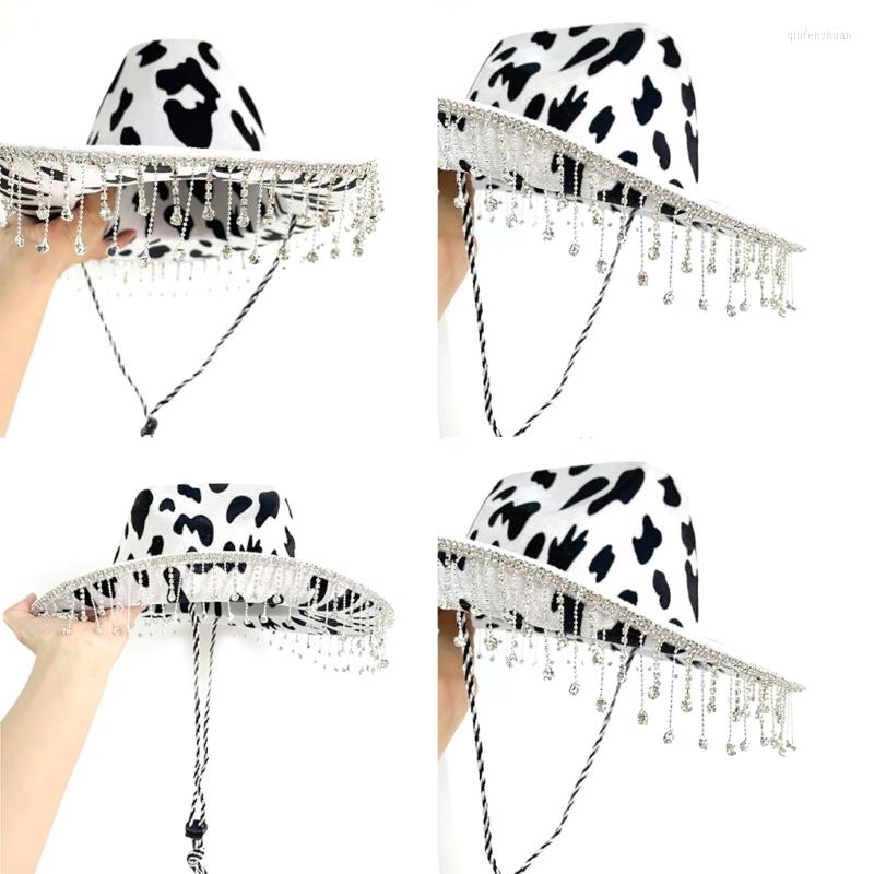Berets Dairy-Cow Print Tassel Cowboy Hat Women Cowgirl Hats Unisex Party Costume Top Panama Night Club Cap, Black and white prin
Berets Dairy-Cow Print Tassel Cowboy Hat Women Cowgirl Hats Unisex Party Costume Top Panama Night Club Cap, Black and white prin