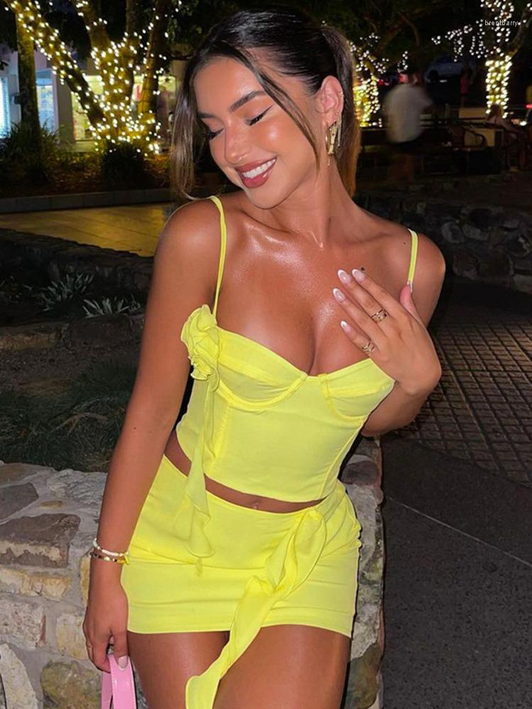 Two Piece Dress Mozision Flower Ruffle Sexy Set Women Strap Crop Top And Mini Skirt Matching Sets Ladies Club Party Suit, Yellow
Two Piece Dress Mozision Flower Ruffle Sexy Set Women Strap Crop Top And Mini Skirt Matching Sets Ladies Club Party Suit, Yellow