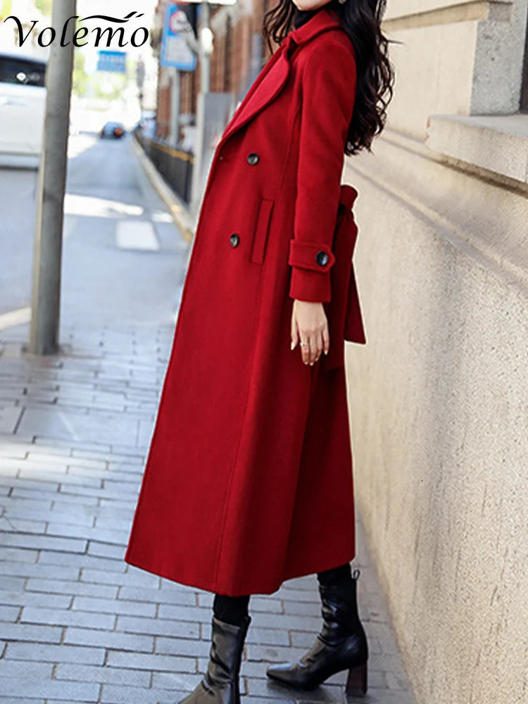 Womens Wool Blends Winter Overcoat Women Business Midcalf Length Jacket Formal Doublebreasted Coat Thick Slim Female 231114