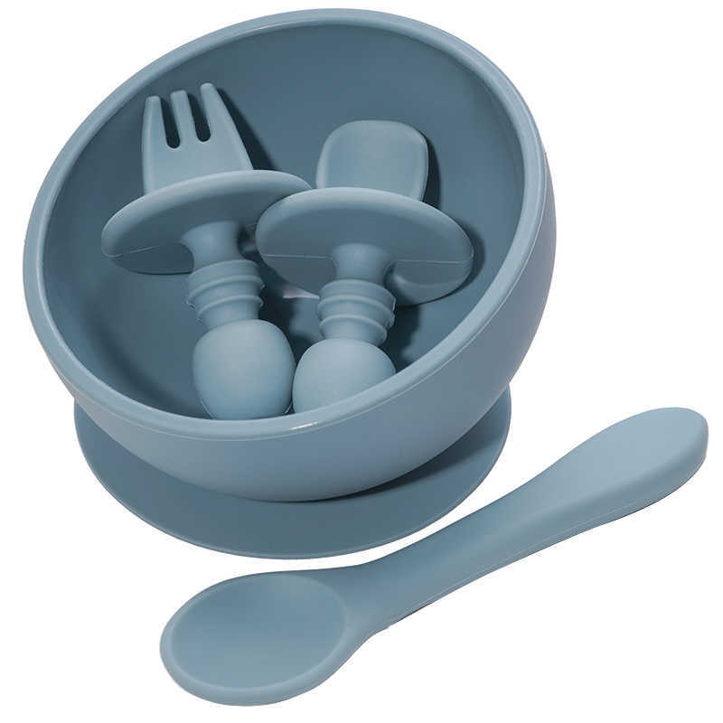 Cups Dishes Utensils Baby Feeding Flatware Set Toddler Plate And Spoons Infant Silicone Sucker Bowl Kids LeakProof Food Bowl With Mini Fork Spoon AA23