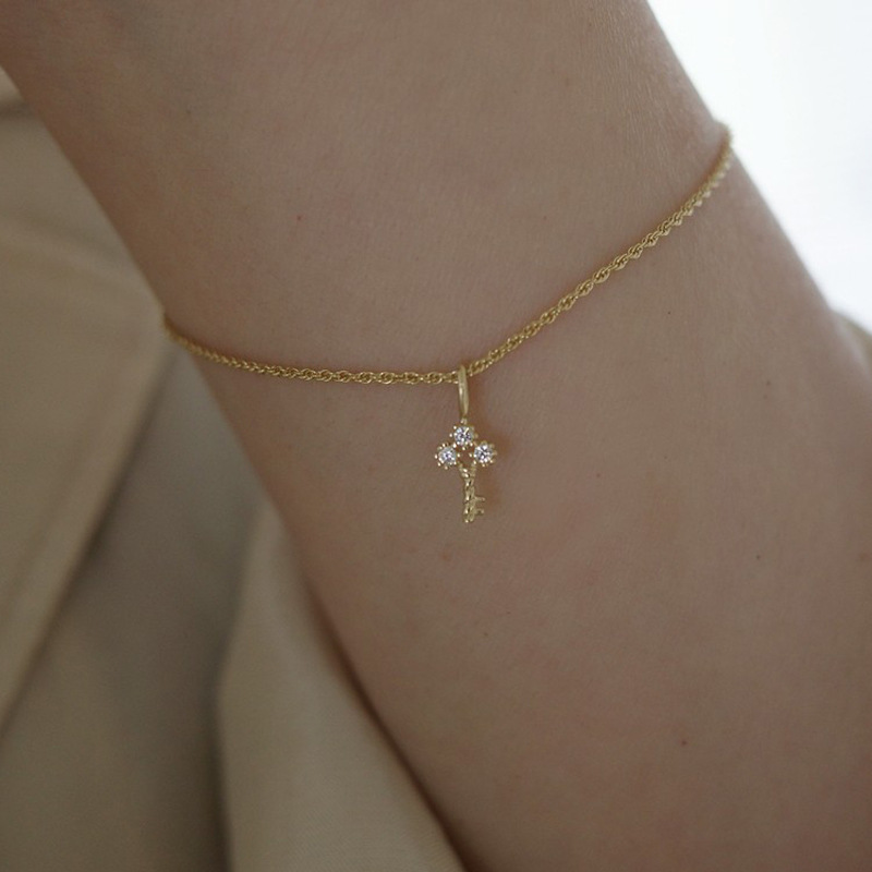 Delicate 925 Sterling Silver 14K Gold Key Pendant Necklace Light Luxury Mini Clavicle Chain Women Party