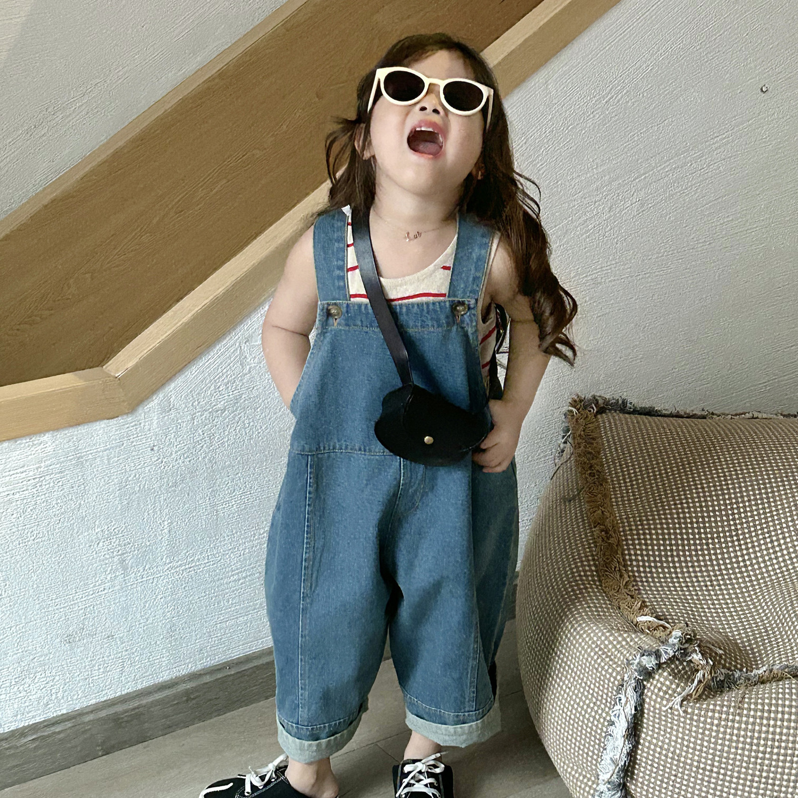 Overalls Style And Girls Trousers Simple Clothing Casual Baby Denim Pants Korean Children Cause Style Suspenders Boys Spring 230414