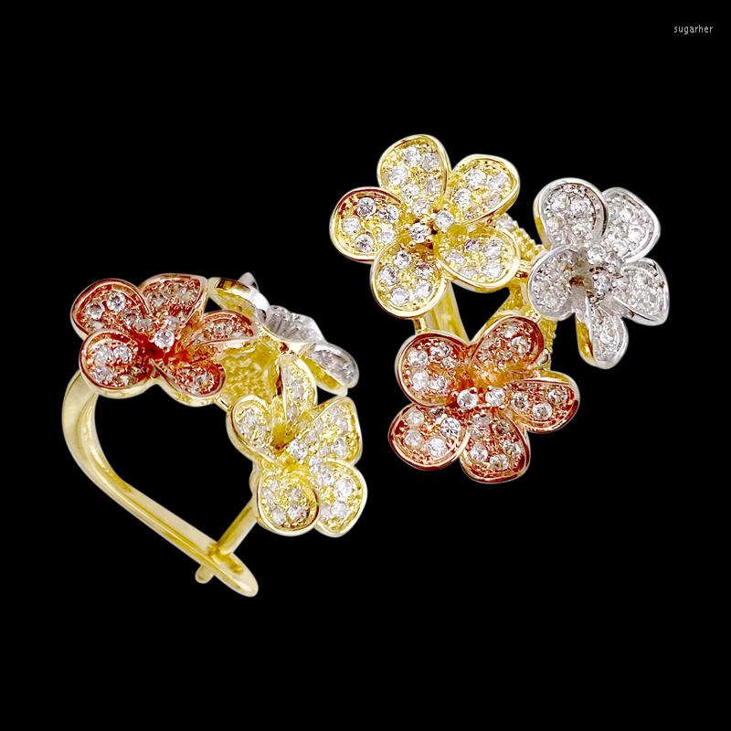Stud Earrings Lanyika Ear Clip Three Color Flower Micro Pave Zircon For Women Wedding Banquet Everyday Fashion Classics Jewelry
Stud Earrings Lanyika Ear Clip Three Color Flower Micro Pave Zircon For Women Wedding Banquet Everyday Fashion Classics Jewelry