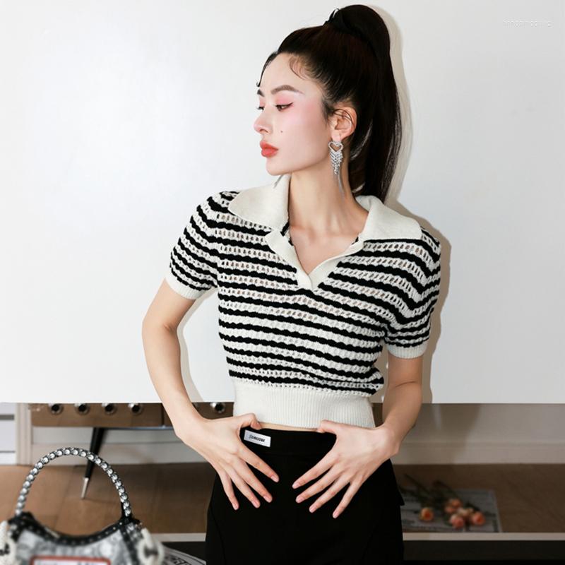 Women's T Shirts Turndown Collar T-shirt Striped Knitted Short Contrast Colors Casual Fashion Short-Sleeved Retro Summer
Women's T Shirts Turndown Collar T-shirt Striped Knitted Short Contrast Colors Casual Fashion Short-Sleeved Retro Summer
