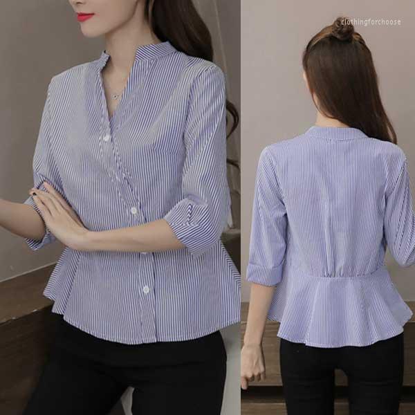 Women's Blouses Casual Women Chiffon Shirt Diagonal Button V-neck Stripe Tops Slim Waist Flared Bottoming Blouse, Blue stripes
Women's Blouses Casual Women Chiffon Shirt Diagonal Button V-neck Stripe Tops Slim Waist Flared Bottoming Blouse, Blue stripes